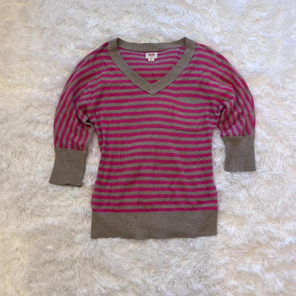 Y2K Pink & Gray Striped Knit Sweater Small